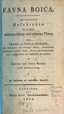 Favna Boica : Durchgedachte Geschichte der in Baiern einheimischen und zahmen Thiere. 3,1