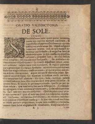 Oratio Valedictoria De Sole