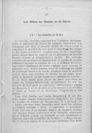 IV. Les Mines du Bassin de la Sarre.