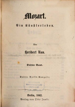 Mozart : Ein Künstlerleben. Von Heribert Rau, 3