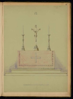 Altar mit Kruzifix Monatskonkurrenz Januar 1860: Aufriss Vorderansicht; Maßstabsleiste