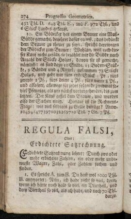 Regula Falsi, Oder: Erdichtete Satzrechnung.