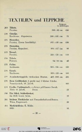 Textilien und Teppiche (Nr. 269-305)