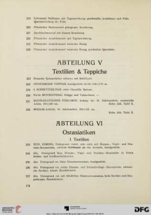 Abteilung V: Textilien, Teppiche (Nr. 227-232)