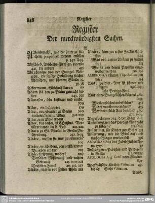Register Der merckwürdigsten Sachen