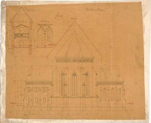 Leimbach, Karl; Palling; Pfarrkirche - Ostfassade (Schnitt, Querschnitt, Längsschnitt)