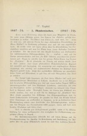 IV. Kapitel. 1867-70. A. Akademisches. (1867-70)
