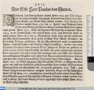 [Paul von Stetten; Pavlvs a Stetten.]