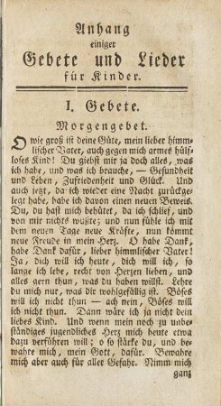 Anhang einiger Gebete und Lieder für Kinder.
