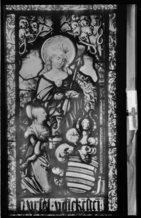Schloß Eberstein Glasmalerei im Rondell Glasfenster aus der Molsheimer Kartusche Heiliger Onuphirus (um 1624)