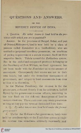 Questions and Answers on the Revenue System of India