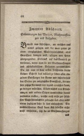 Zweyter Abschnitt. Erläuterungen des Vorigen, Muthmaassungen und Aufgaben.