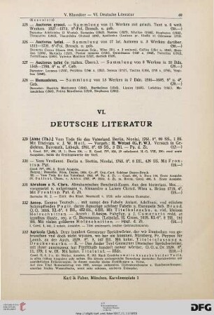 VI. Deutsche Literatur (Nr. 329-831)