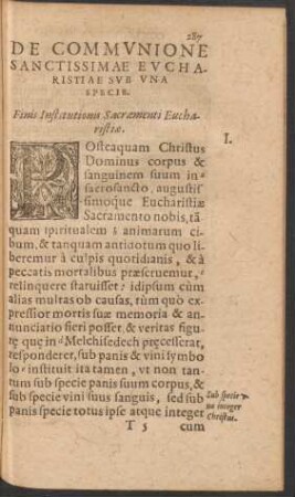De Communione Sanctissimae Eucharistiae Sub Una Specie.
