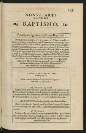 Nonus Articulus, De Baptismo.