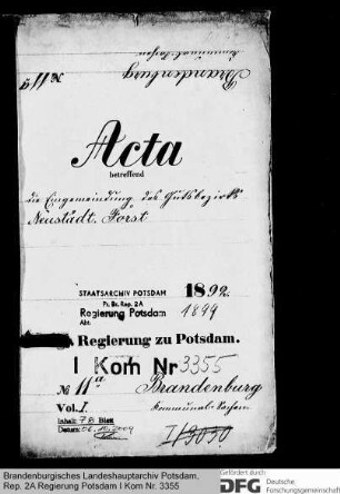 Eingemeindung des Gutsbezirks Neustädter Forst in die Stadt Brandenburg (Havel)