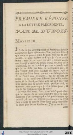 Premiere Response ... Par M. Dubois.