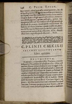 C. Plinii Caecilii Secundi Epistolarum Liber quintus