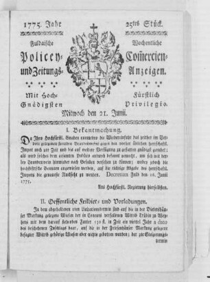 25tes Stück, Ausgabe vom 21. Junii 1775