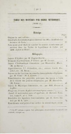 Table des matières par ordre méthodique. (Tome IV.)