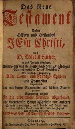 Das Neue Testament Unsers Herrn und Heilandes Jesu Christi