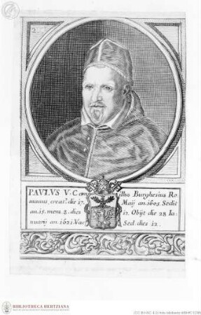 Unbekannte Sammlung numerierter Papstbildnisse in rundem Medaillon über wappenbewehrter Inschrift, mit Zierleiste in Akanthusornamentik, Paul V., Papst, Porträt