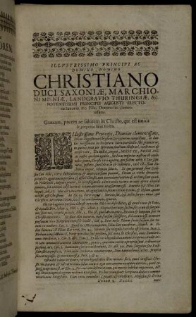 Illustrissimo Principi Ac Domino, Domino Christiano Duci Saxoniæ, Marchioni Misniæ, Landgravio Thurungiæ [...]