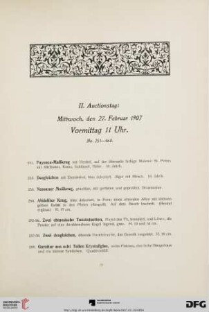 II. Auctionstag: Mittwoch, den 27. Februar 1907, Vormittag 11 Uhr (Nr. 251-468)