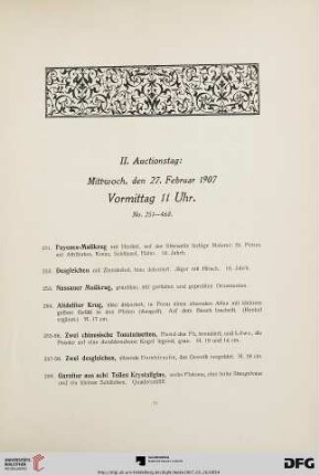 II. Auctionstag: Mittwoch, den 27. Februar 1907, Vormittag 11 Uhr (Nr. 251-468)