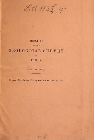 Memoirs of the Geological Survey of India. 19. 1883
