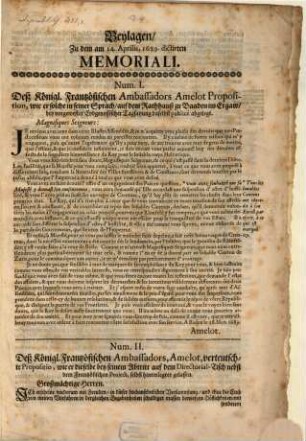 Beylagen zu dem am 14. Aprilis 1689 dictirten Memoriali