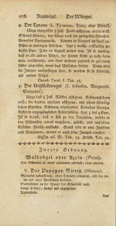 Zweyte Ordnung. Waldvögel oder Azeln