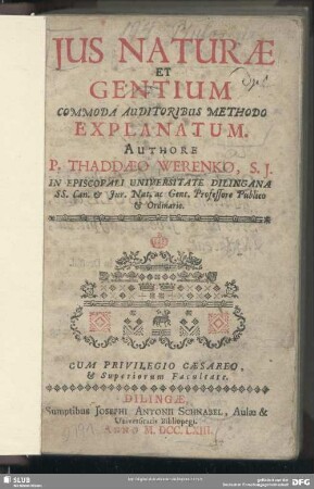 Ius Naturae Et Gentium : Commoda Auditoribus Methodo Explanatum
