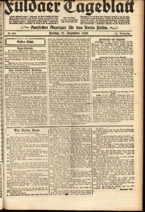 Erste Ausgabe vom Freitag, den 17. Dezember 1920.