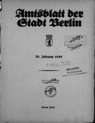 1935: Amtsblatt der Reichshauptstadt Berlin