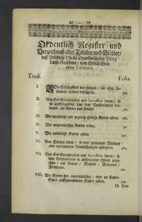 Ordentlich Register und Verzeichnuß aller Titulen