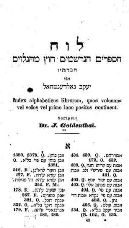 Luaḥ ha-sefarim ha-nirshamim ḥuts me-ha-nilṿim / ḥibartaṿ ani Yaʿaḳov Goldenṭhal