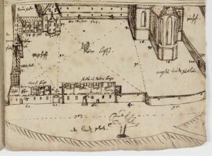 Kaufungen, ehem. Kloster (Stift), südöstlicher Vorhof von Osten