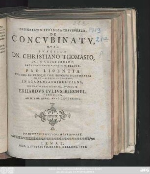 Dissertatio Ivridica Inavgvralis, De Concvbinatv