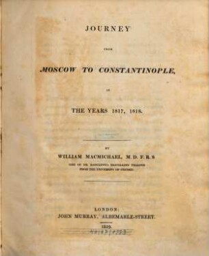 Journey from Moscow to Constantinople in the years 1817, 1818