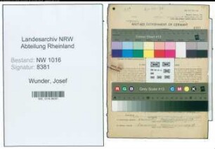 Entnazifizierung Josef Wunder , geb. 24.08.1904 (Zollschiffer)