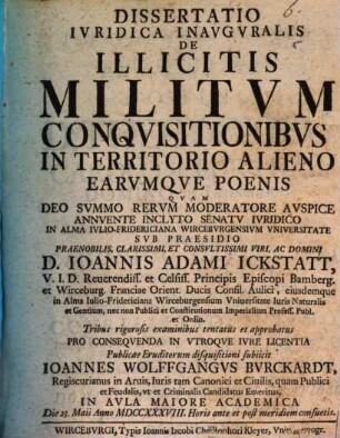 Diss. ... inaug. de illicitis militum conquisitionibus in territorio alieno earumque poenis