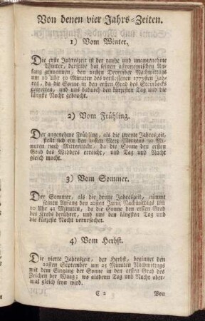 Von denen vier Jahrs-Zeiten. - Von denen Sonn- und Monds-Finsternissen.