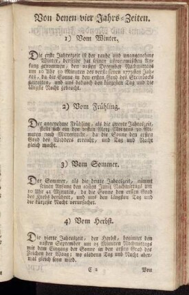 Von denen vier Jahrs-Zeiten. - Von denen Sonn- und Monds-Finsternissen.