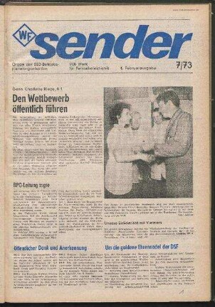 Betriebszeitung 'WF-Sender', Nr.7/1973 (4. Februarausgabe 1973)