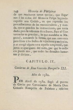 Capitulo. IX. Govierno de Don Gonzalo Ronquillo III.