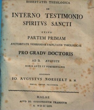 Diss. theol. de interno testimonio Spiritus Sancti. Pars II.