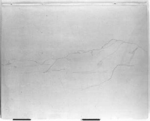 Gebirgslandschaft : Rietschel, Ernst. Gebirgslandschaft. Skizzenbuch J, fol. 42 v. Bleistift auf hellelfenbeinfarbenen Bütten; 25 x 19,6 cm (Blattgröße). September 1851/Juni 1852. Privatbesitz. WVZ S. 329