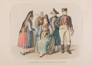 Trachtenbild "Taubergegend: Ein Gesammtbild. Männliche und weibliche Trachten in ganzen Figuren"