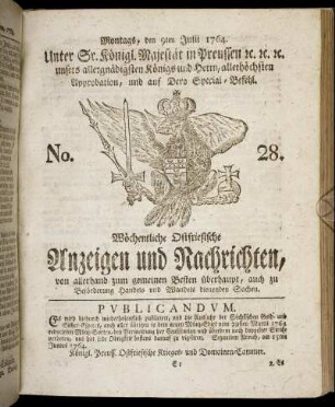 No. 28. Montags, den 9ten Julii 1764.
